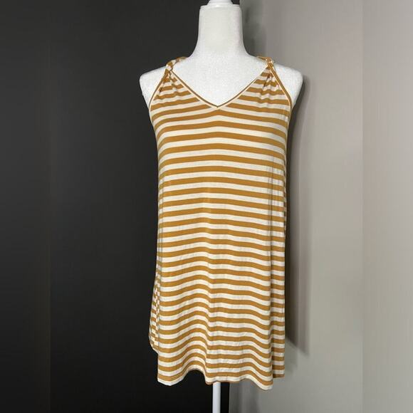Living Doll Woman’s Cream and Mustard Striped Sleeveless Dress- Size Small - Picture 1 of 7